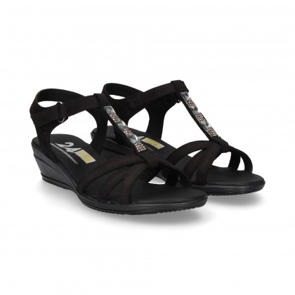 SANDALIA BEBE STRASS VELCRO NOBUCK NEGRO