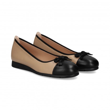 BAILARINA LAZO PIEL NEGRO+BEIGE