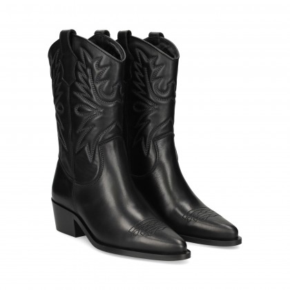 BOTIN COWBOY BORDADO PIEL NEGRO