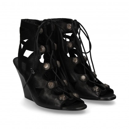 TACCO GLADIATORE CUCITURE IN PELLE NERA