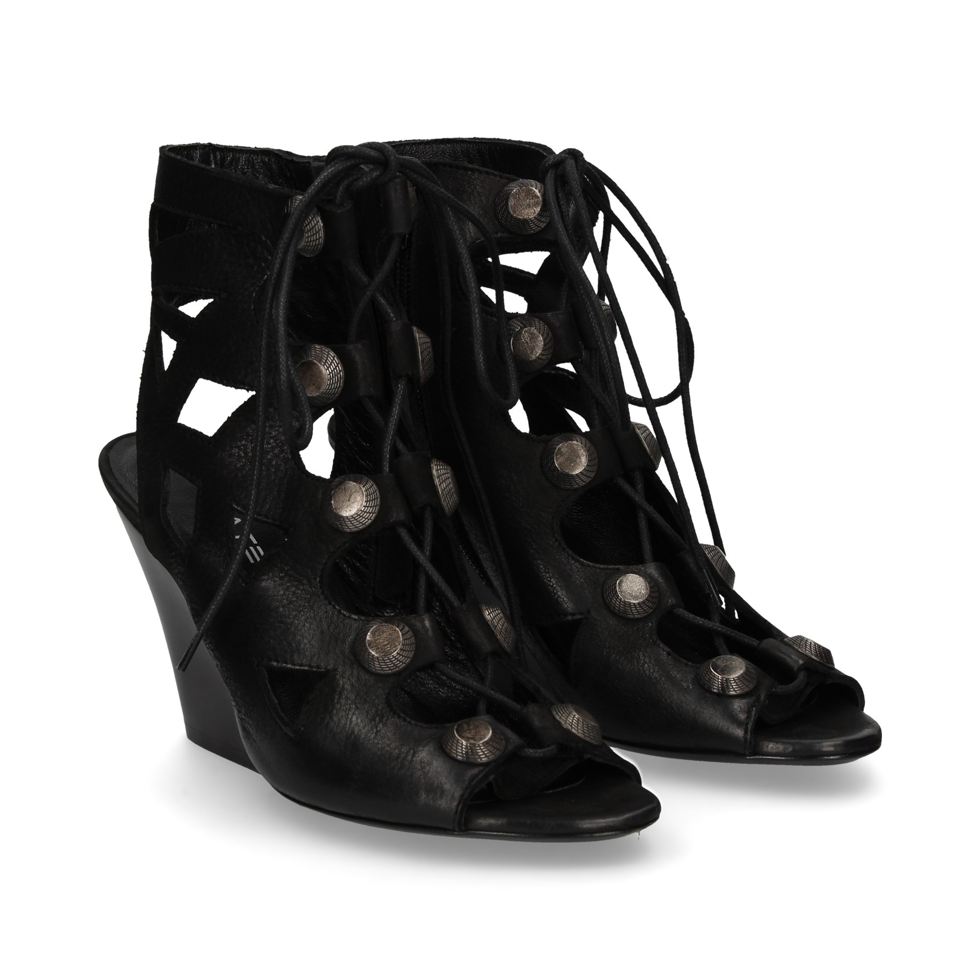TACCO GLADIATORE CUCITURE IN PELLE NERA