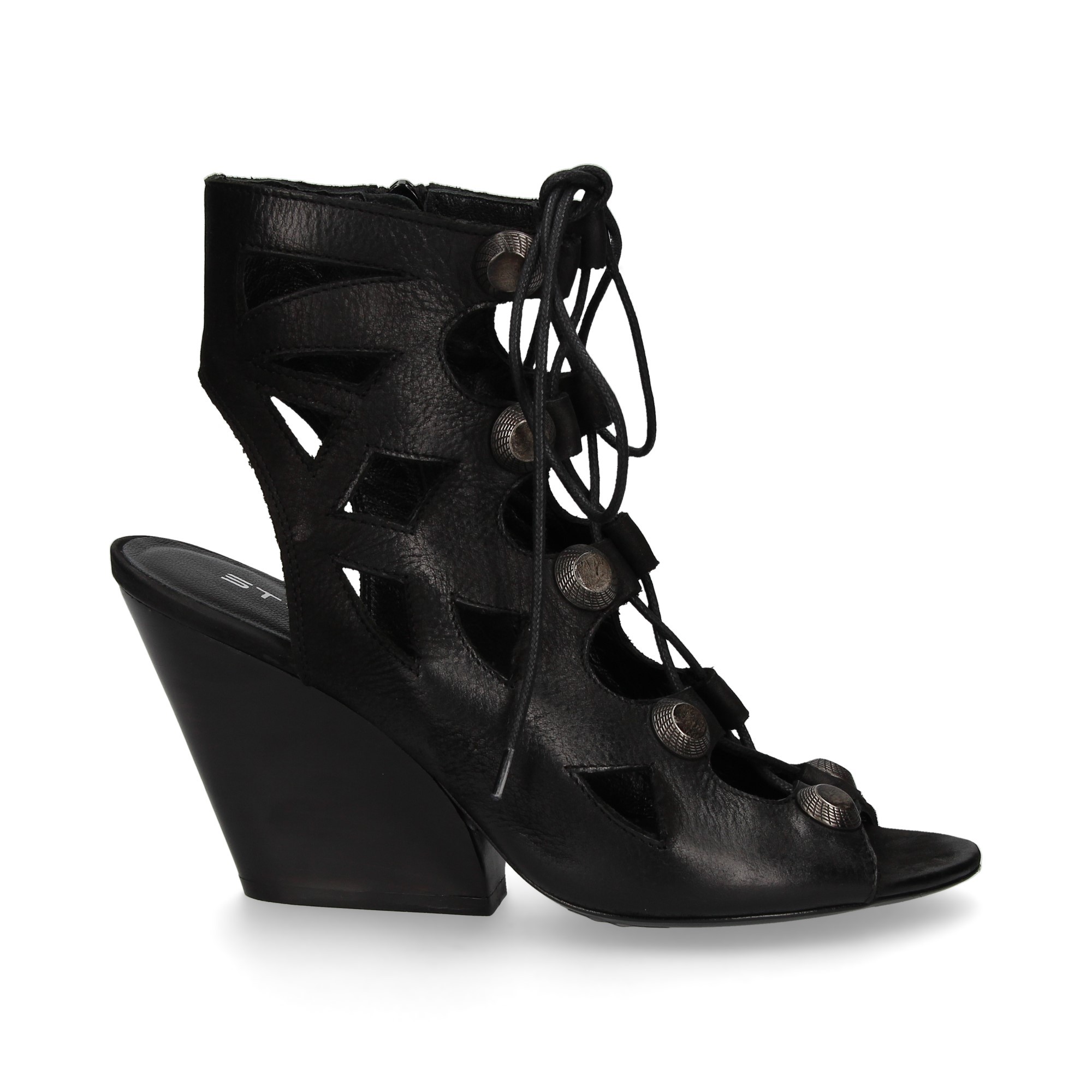 TACCO GLADIATORE CUCITURE IN PELLE NERA