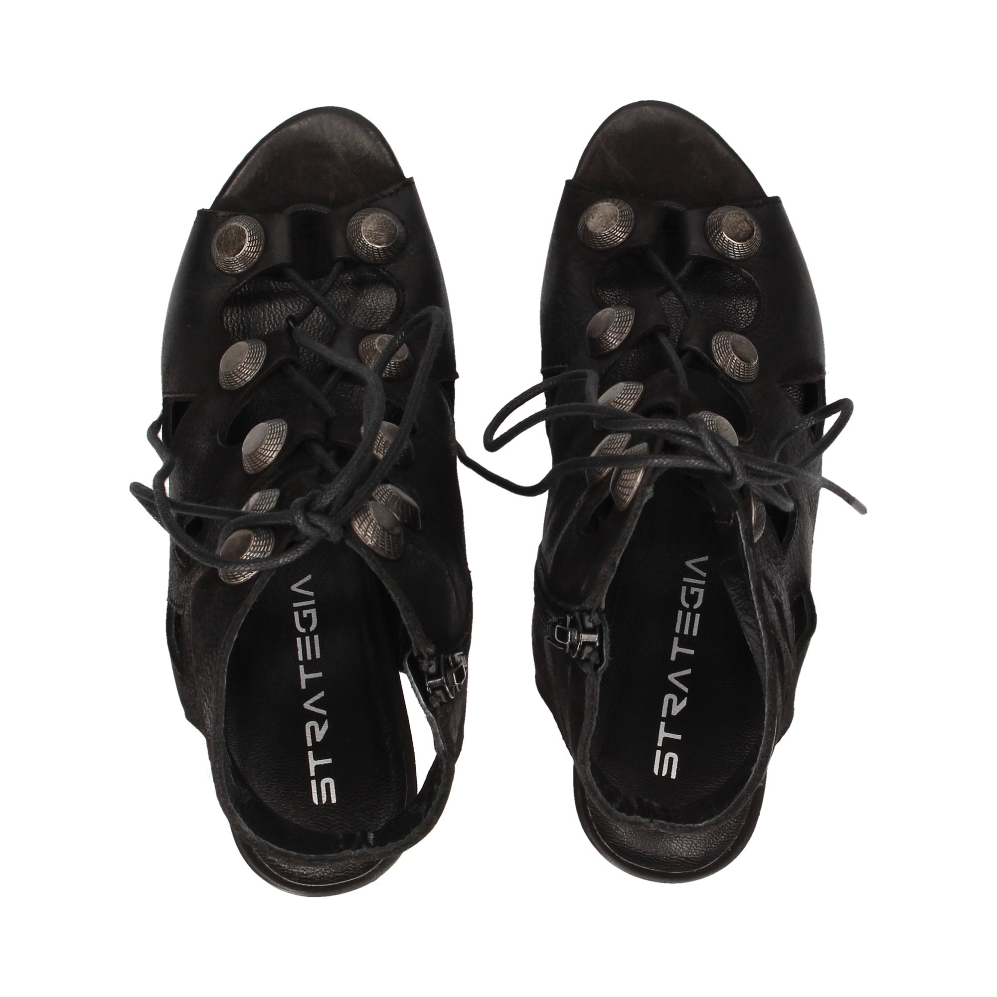 TACCO GLADIATORE CUCITURE IN PELLE NERA