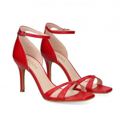 SANDALIA X CON TALON PIEL ROJO