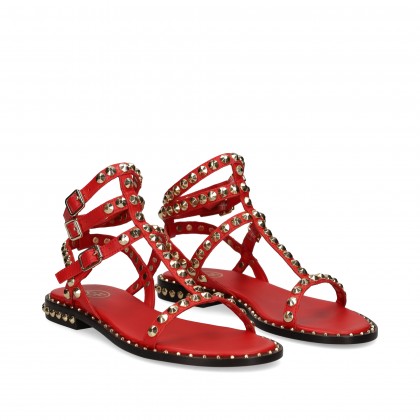 SANDALIA DOBLE GILDA TACHAS ORO+ROJO