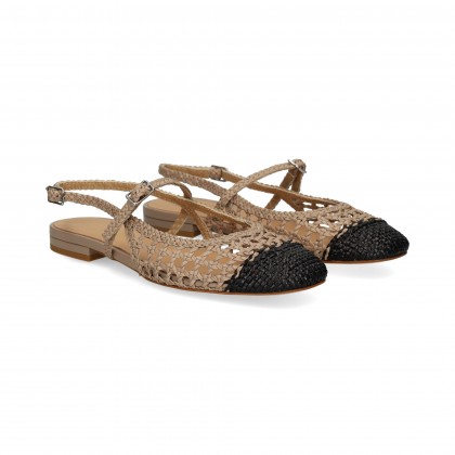 SIN TALON TRENZADO PIEL NEGRO+BEIGE