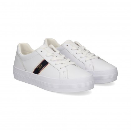 Tommy Hilfiger Banda Azul Deportivo Piel Blanco Ybs White