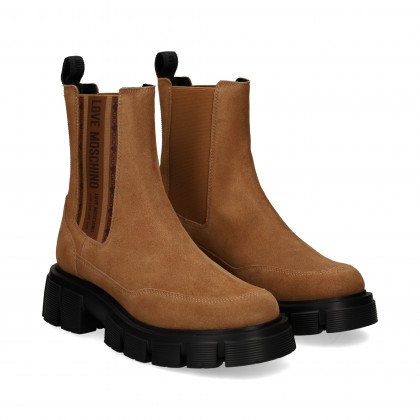 Love Moschino Botin Logo Lateral Ante Cuero Cognac