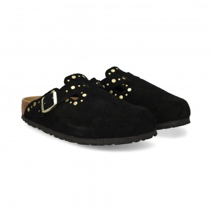 ZUECO HEBILLA+TACHAS ANTE NEGRO