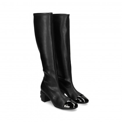 BOTA PUNTA CHAROL PIEL LICRA NEGRO