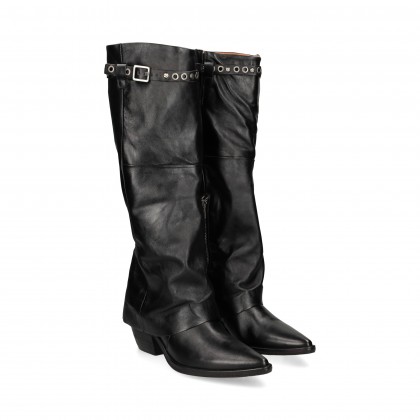 BOTA COWBOY ARANDELAS PIEL NEGRO