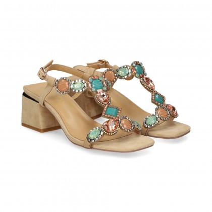 SANDALIA BEBE PIEDRAS ANTE BEIGE