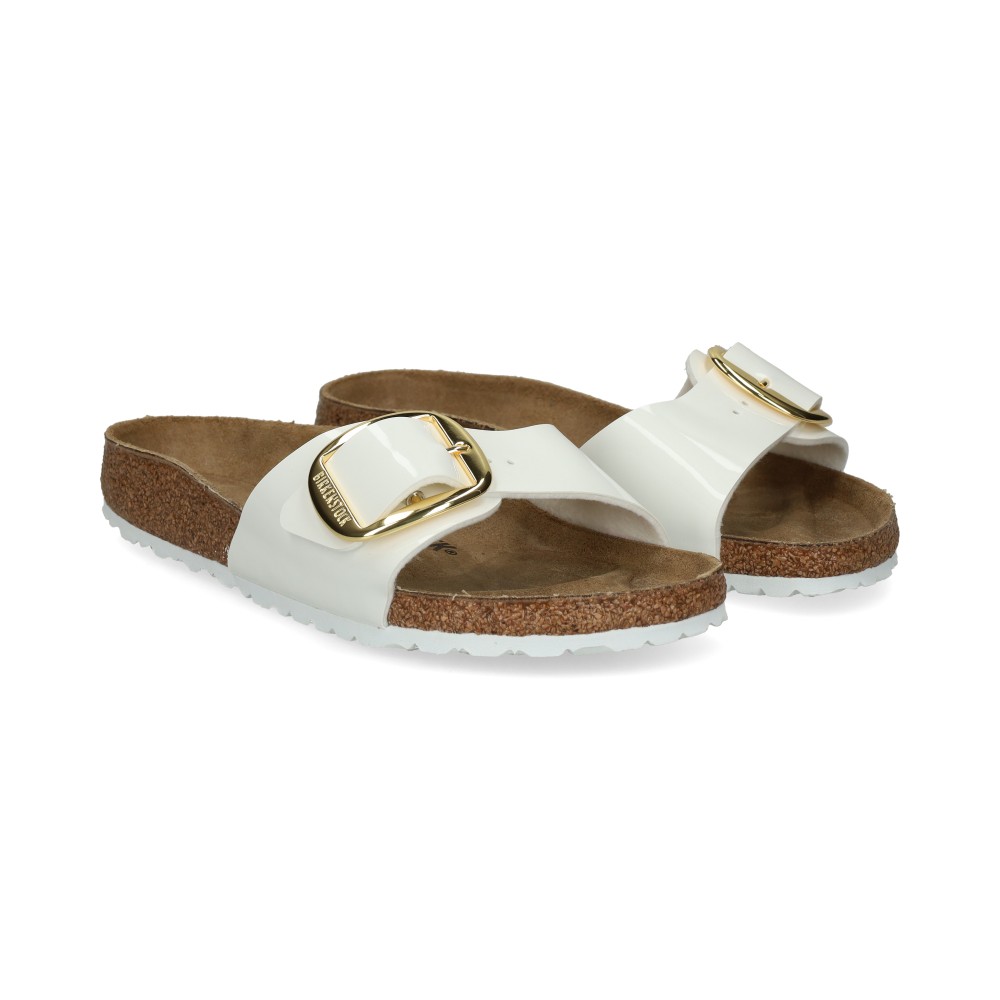 Birkenstock Madrid Big Buckle BF Patent Sandalias Planas Mujer - Blanco Talla 41n