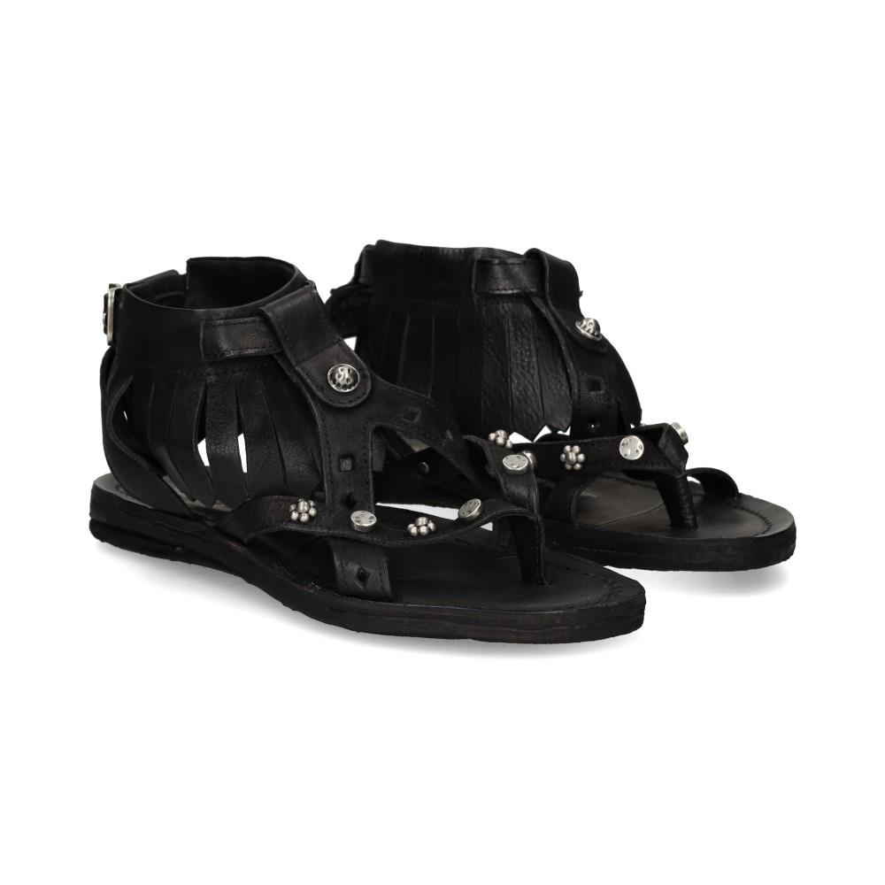 A.s.98 Sandalias Planas Mujer - Negro Talla 37