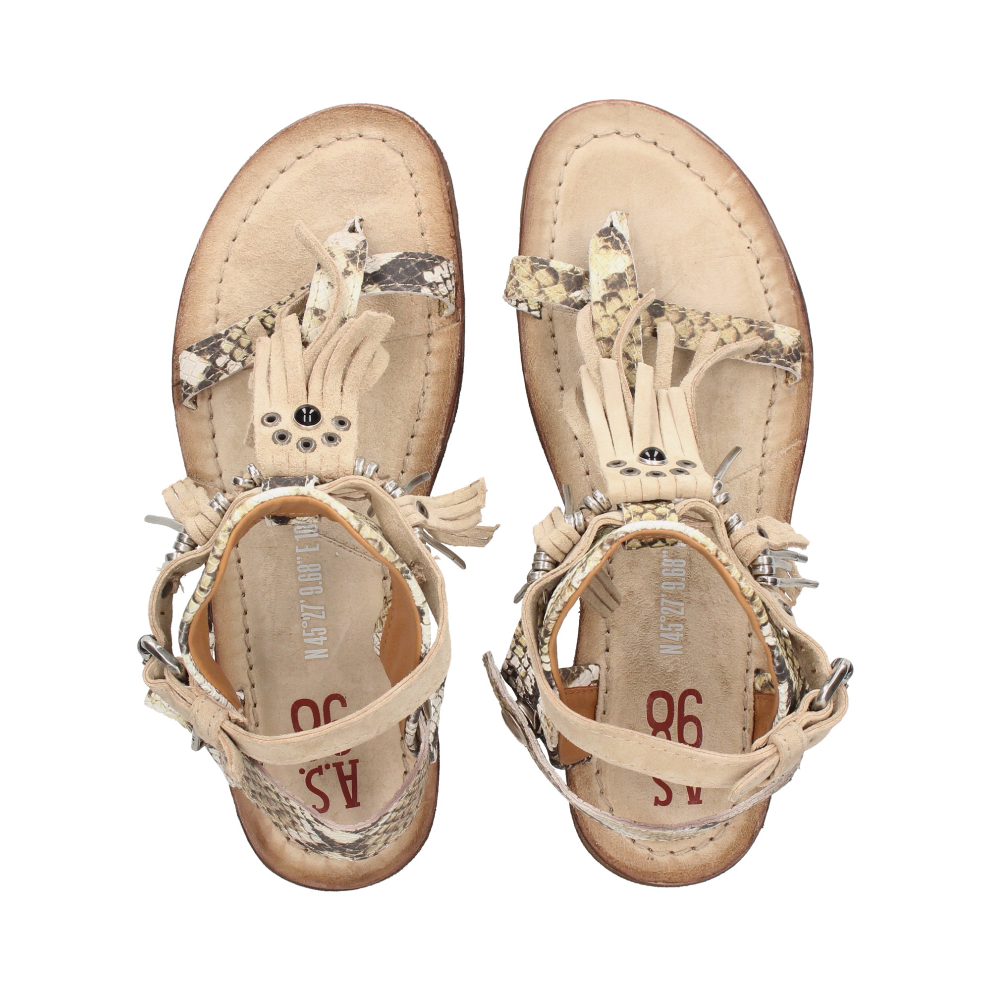 esclava-flecos-piel-metal-reptil-beige