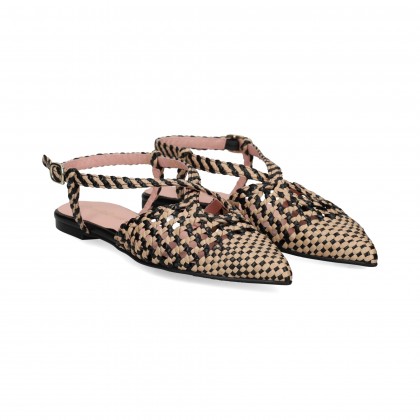 SIN TALON TRENZADO PIEL NEGRO+BEIGE BLACK-ZERO