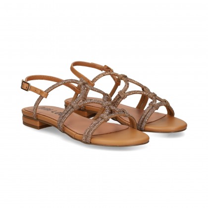 SANDALIA TIRAS UNIDAS STRASS+CAMEL Chameau
