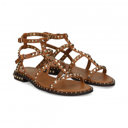 SANDALIA BEBE GILDA TACHAS ORO+CUERO 002 CINNAMON