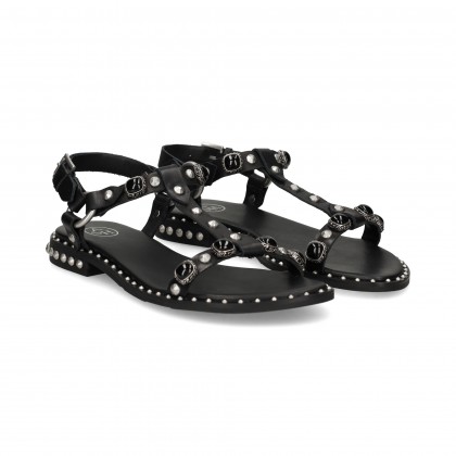 SANDALIA BEBE TACHAS PIEL ORO+001 NEGRO