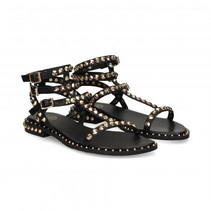 SANDALIA DOBLE GILDA TACHAS ORO+009 NEGRO