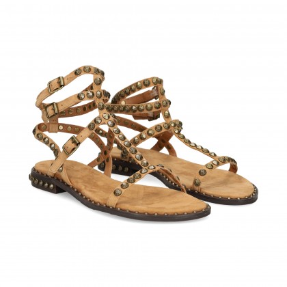SANDALIA DOBLE GILDA TACHAS ORO+MOKA