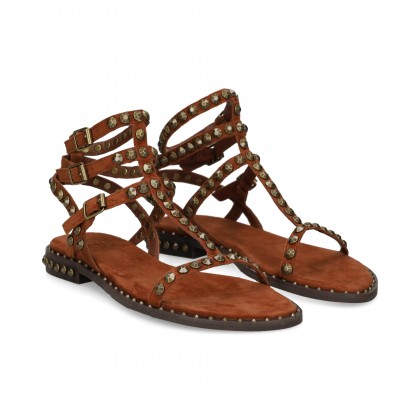 SANDALIA DOBLE GILDA TACHAS ORO+MARRON