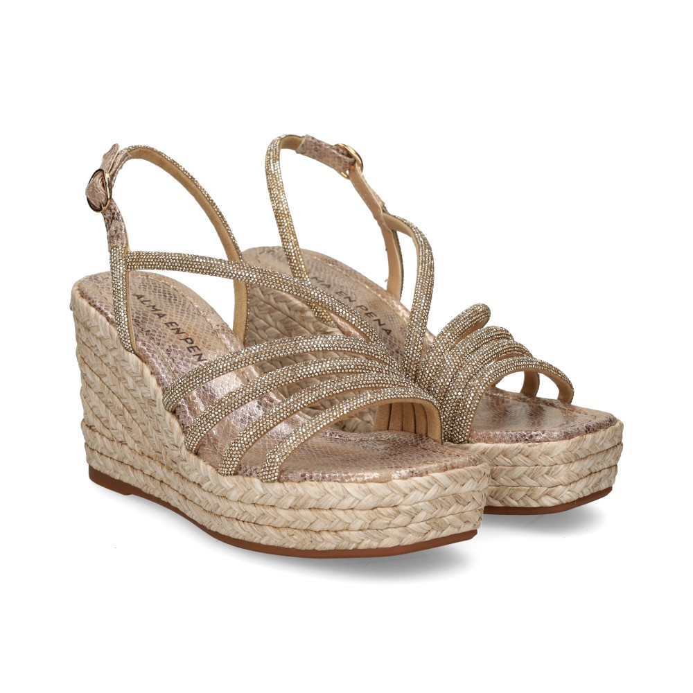 Alma En Pena Sandalias Cuña Mujer - Beige Talla 40