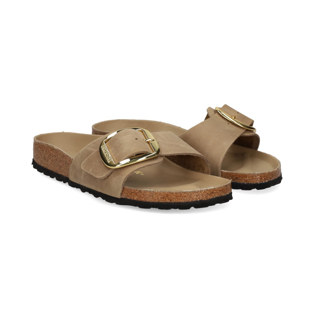 Birkenstock Madrid Big Buckle LEOI Sandalias Planas Mujer - Beige Talla 38n