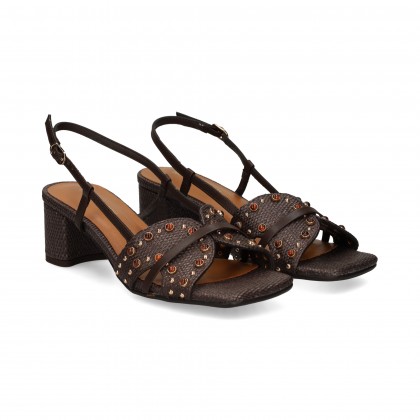 SANDALIA TACHAS+RAFIA MOKA 55 MARRON OSCUR