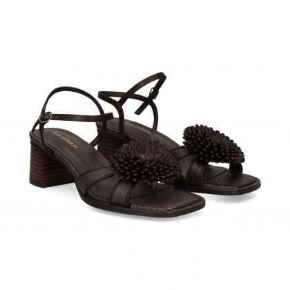 SANDALIA FLOR NEGRO 55 MARRON OSCUR