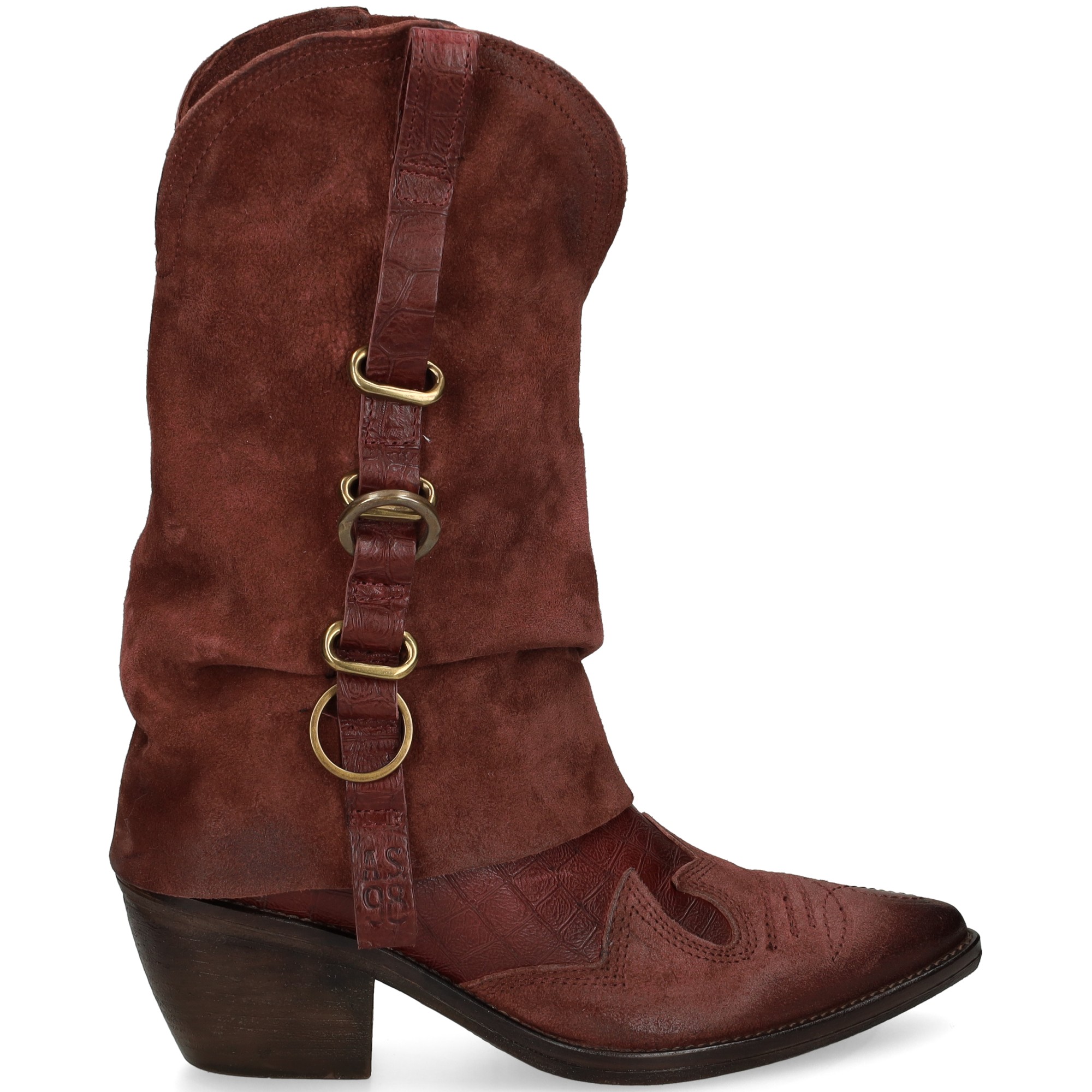 botin-cowboy-hebillas-serraje-burdeos