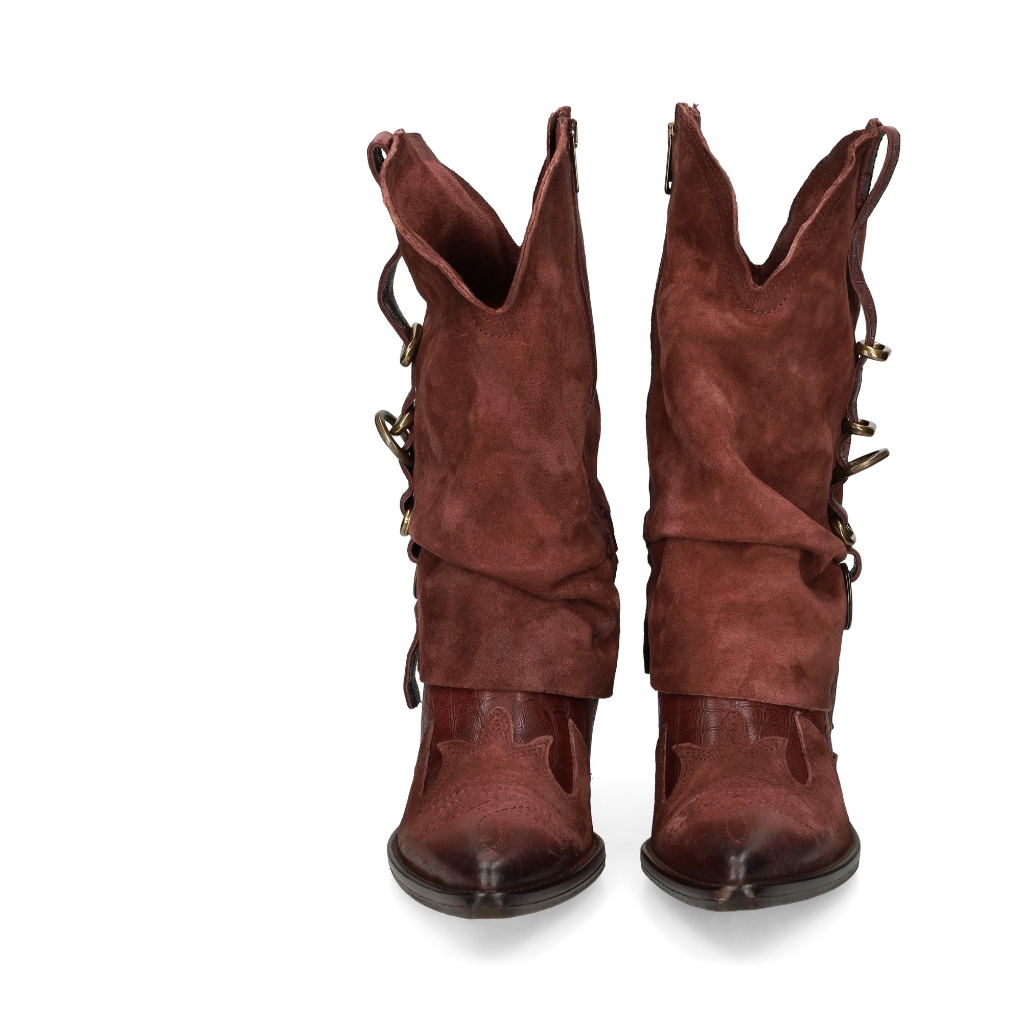 botin-cowboy-hebillas-serraje-burdeos