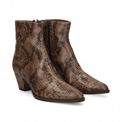 Unisa Botin Tacon Serpiente Piel Beige Topo
