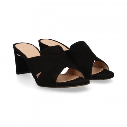 CROSS PLATED HEEL TOPPED WITH BLACK SUEDE